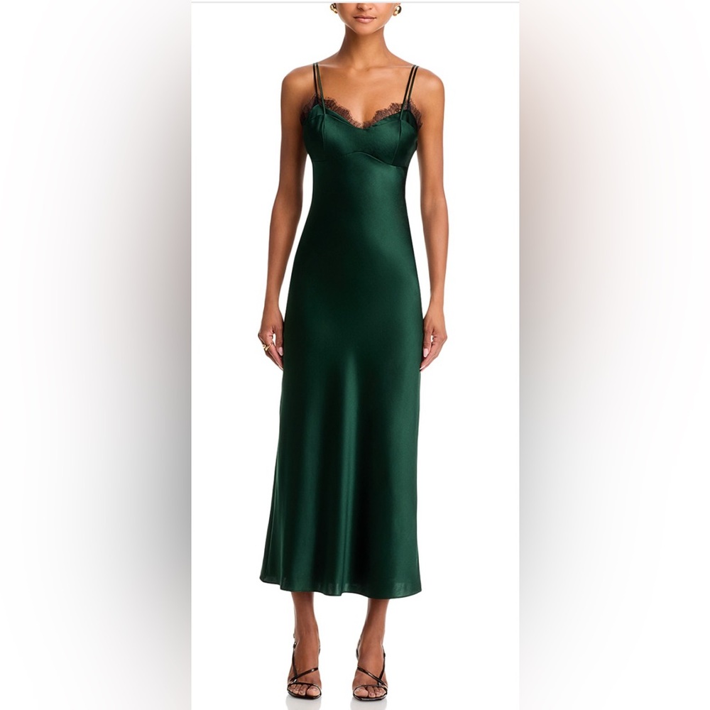 Veronica Beard Bixie Emerald Slip Midi Dress with Lace Trim - Picture 5 of 6